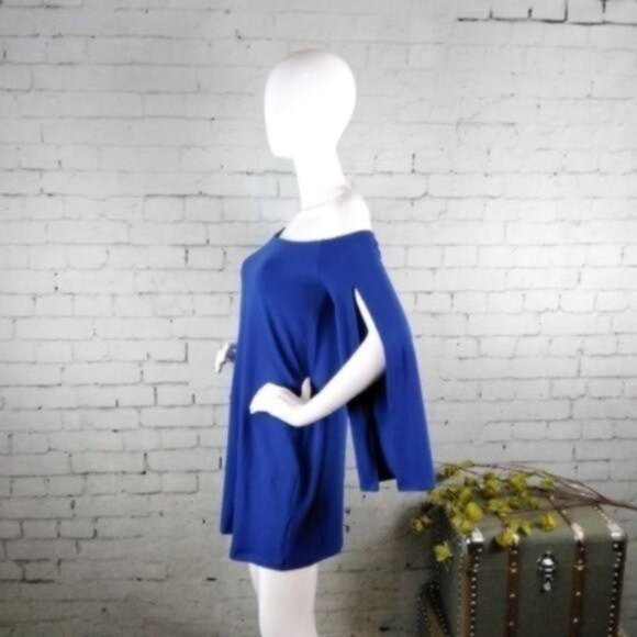 Susana Monaco Split Sleeve Mini Shift A-line Mini Dress Blue Small - Picture 2 of 6